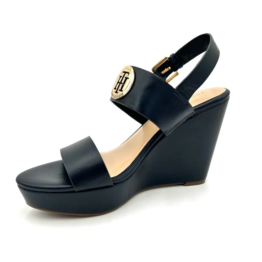 💕SALE 💕 New Womens Tommy Hilfiger Blue Wedge High Heel Sandal - Picture 1 of 9